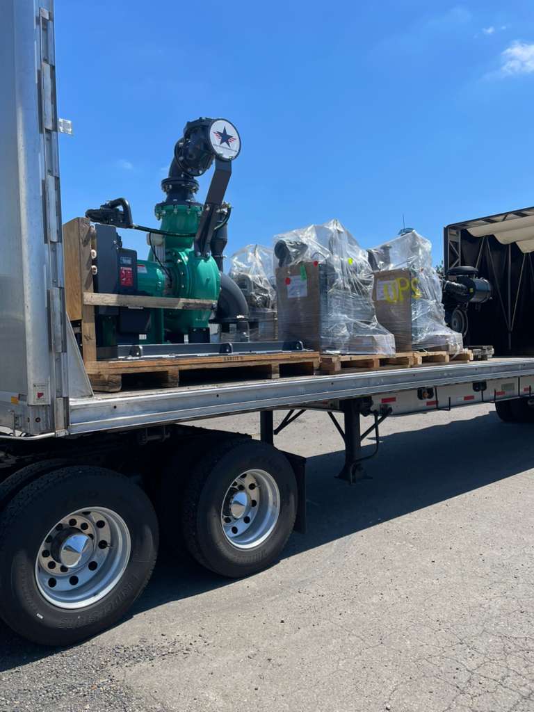 Flatbed freight loaded and secured for transport